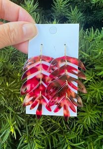 Cranberry Acrylic Leaves Statement Earrings